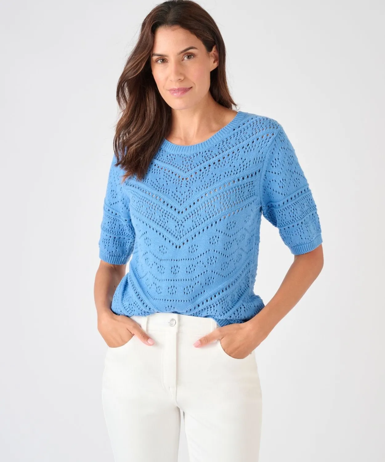 Pull maille ajourée manches aux coudes