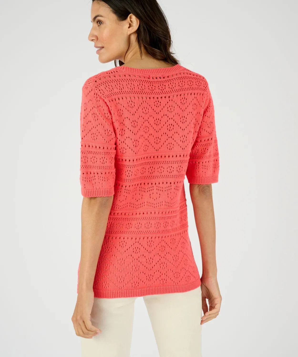 Pull maille ajourée manches aux coudes