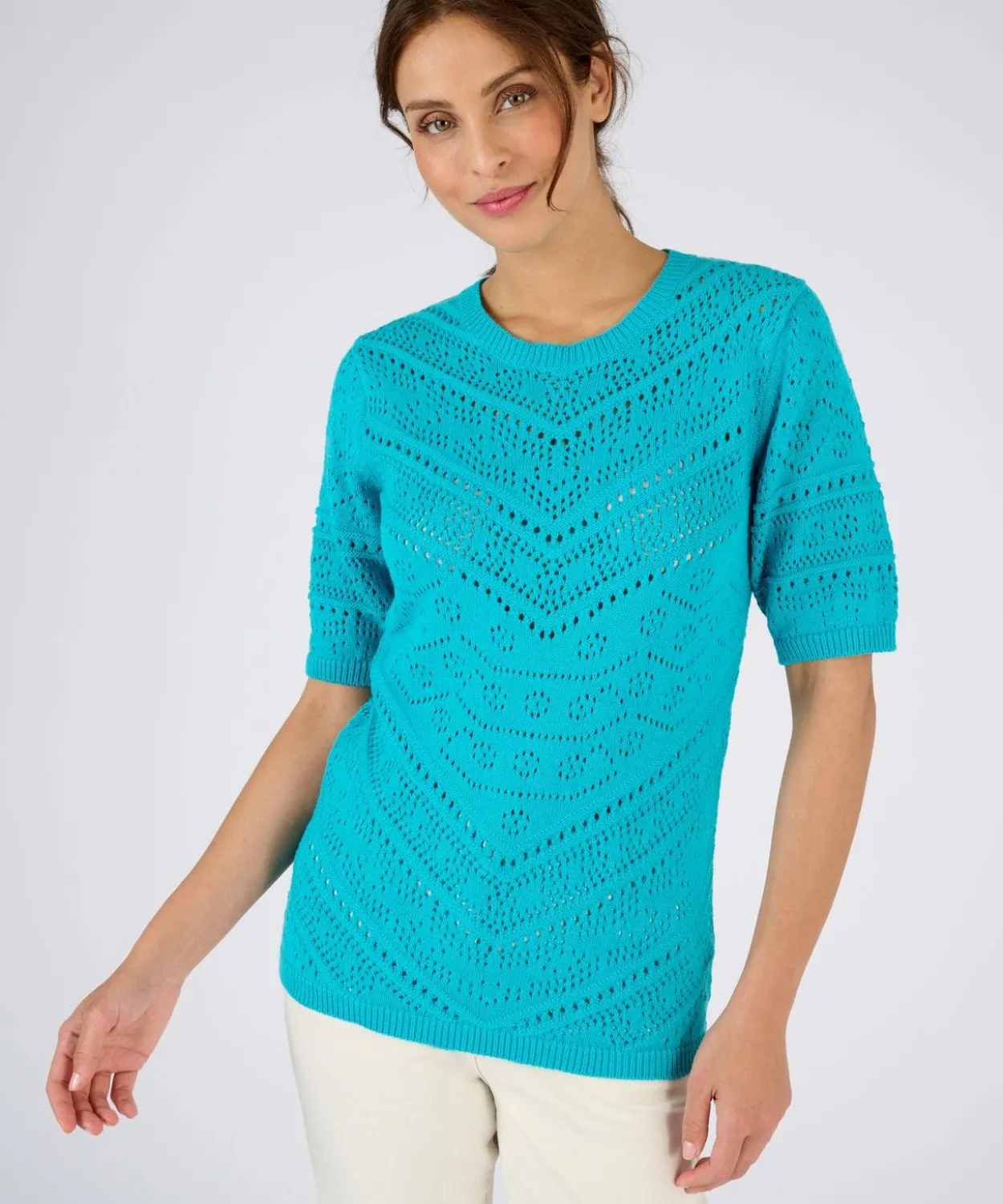 Pull maille ajourée manches aux coudes