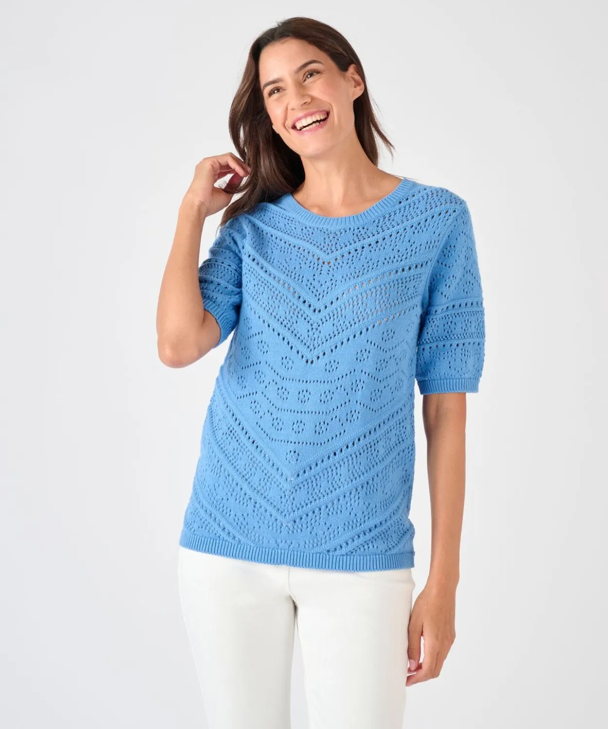 Pull maille ajourée manches aux coudes