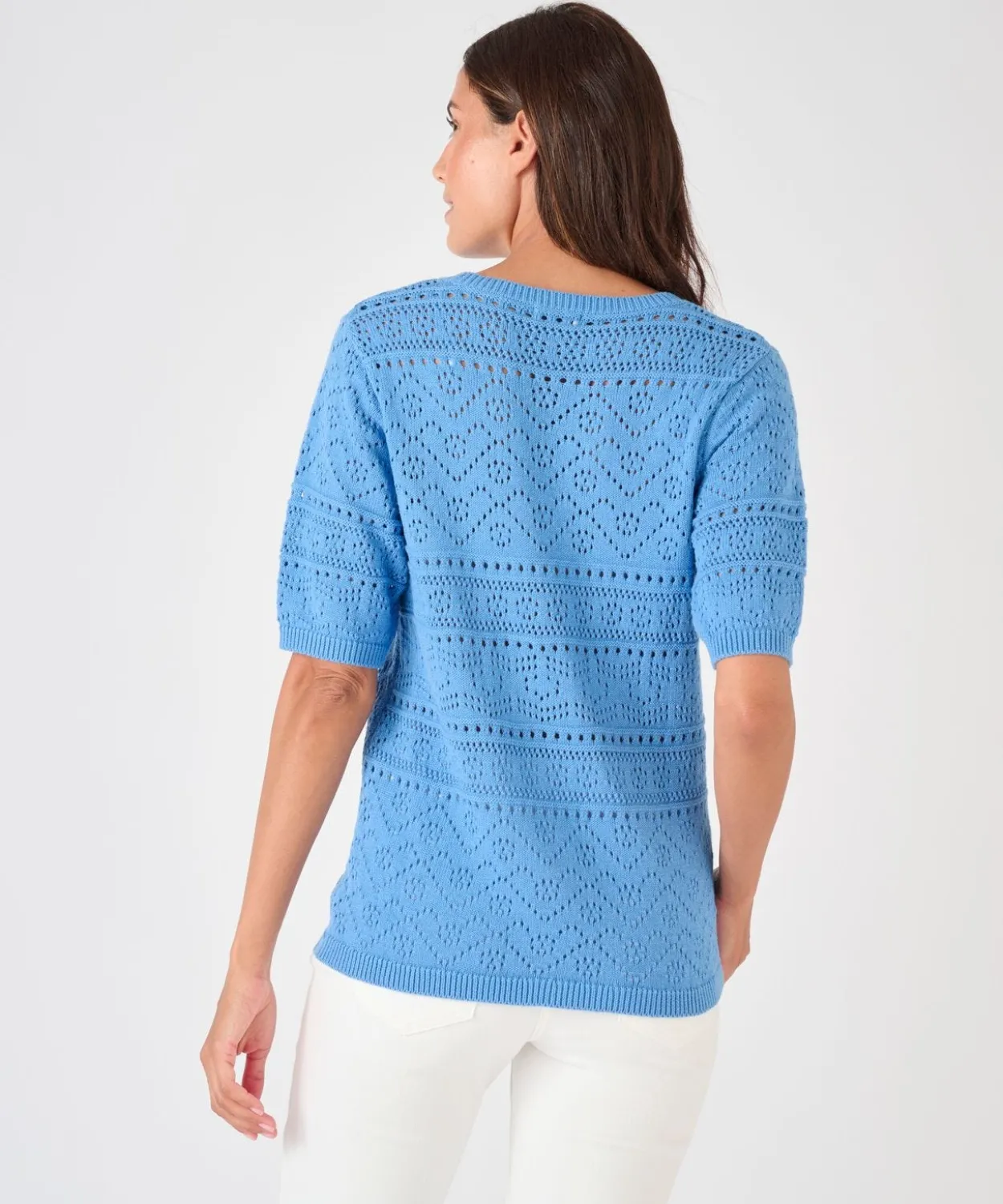Pull maille ajourée manches aux coudes