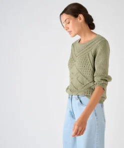 Pull maille ajourée pur coton