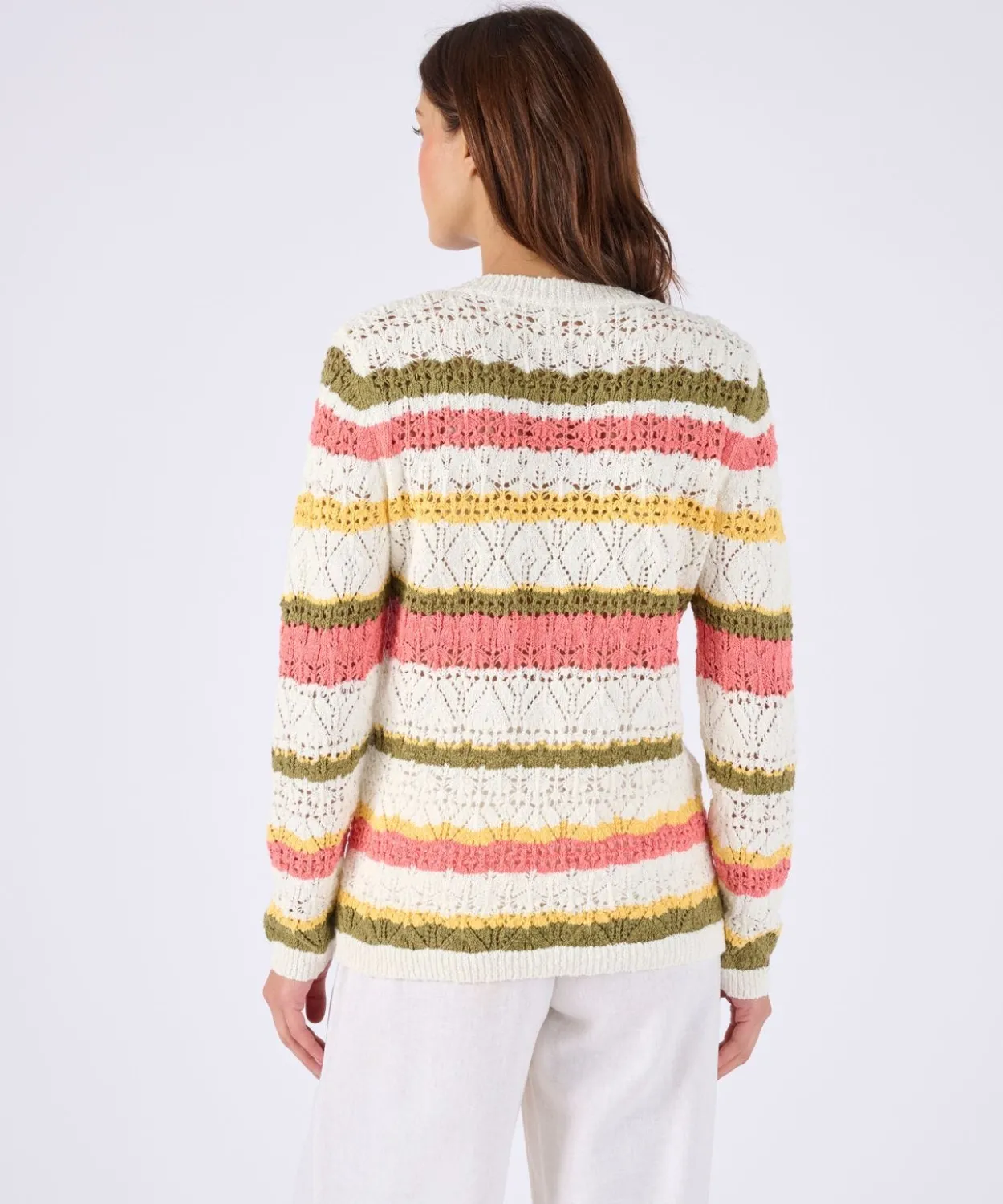 Pull maille ajourée rayé