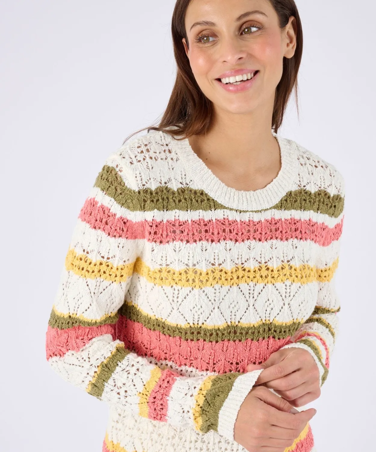 Pull maille ajourée rayé