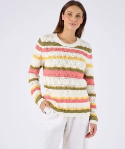 Pull maille ajourée rayé
