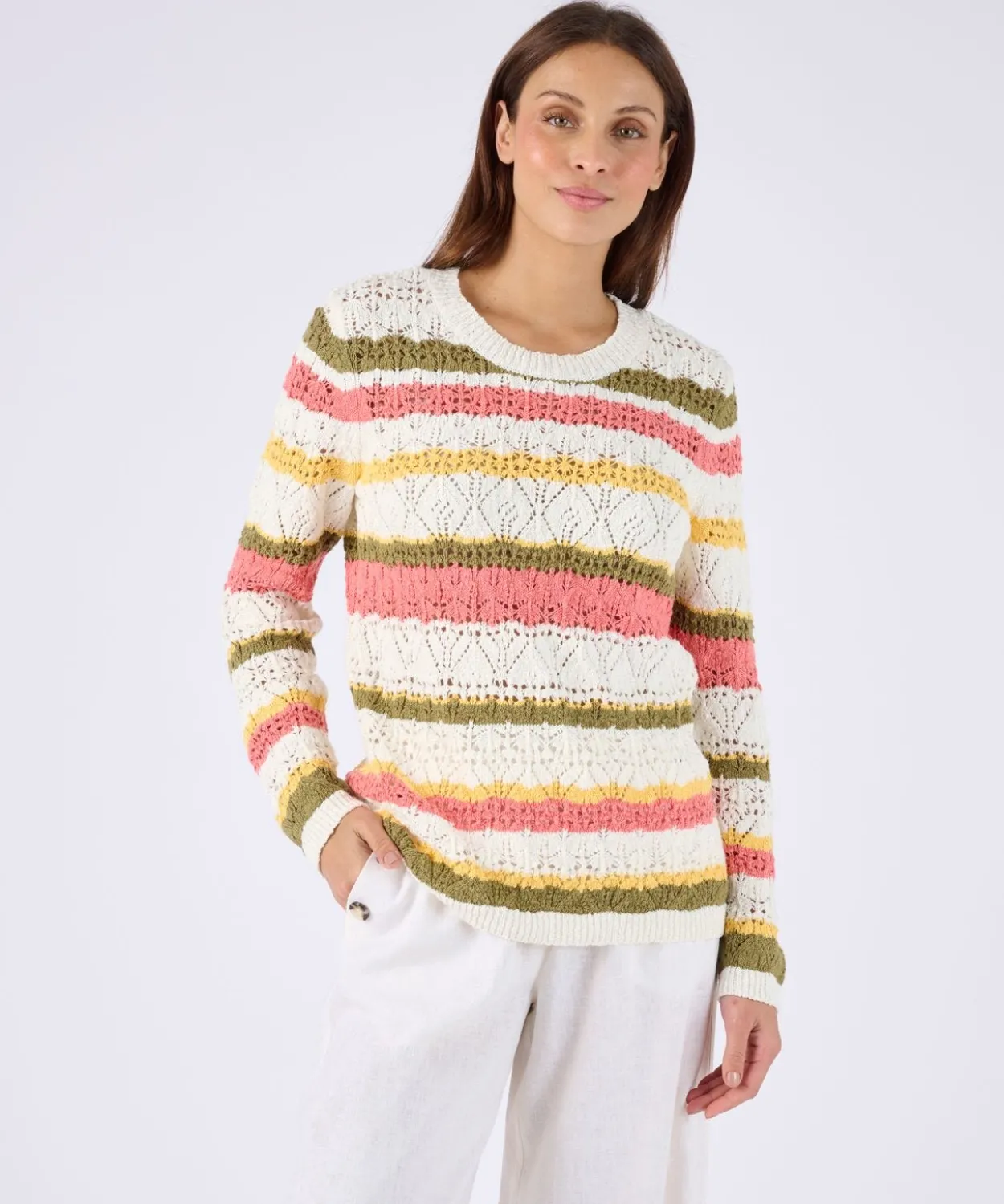 Pull maille ajourée rayé