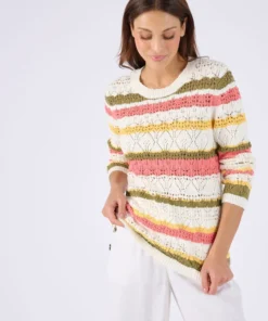 Pull maille ajourée rayé