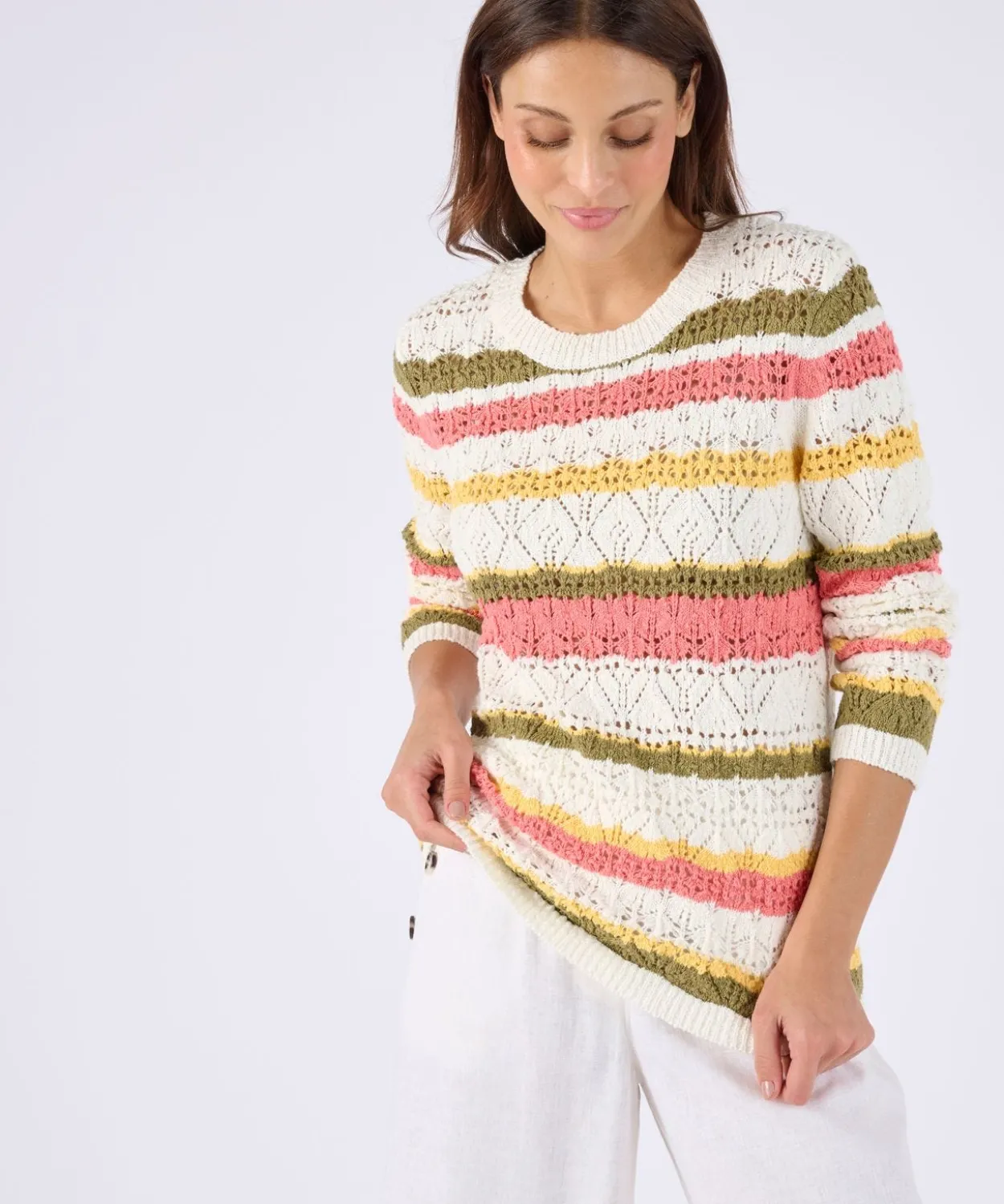 Pull maille ajourée rayé