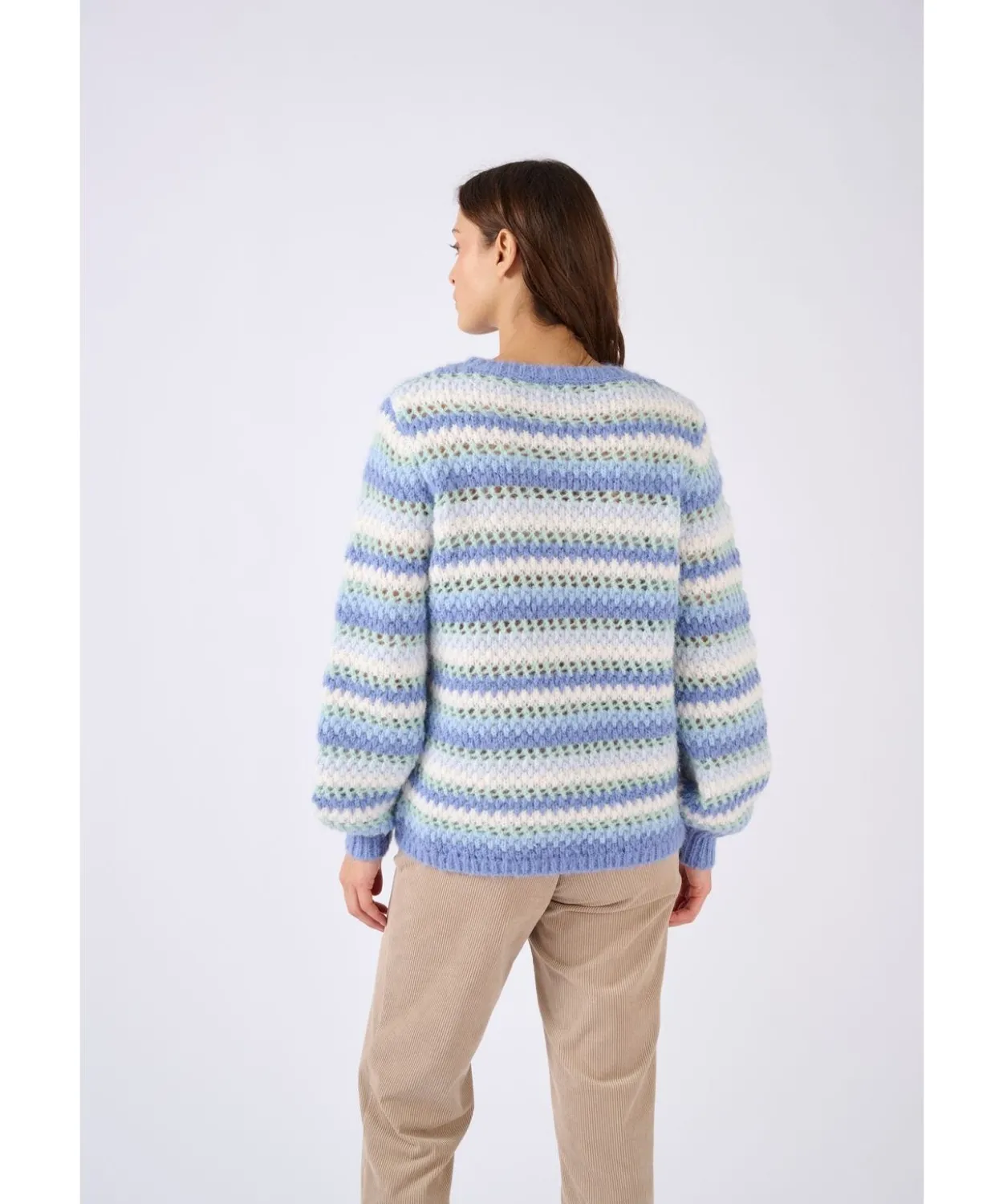 Pull manches ballon rayé