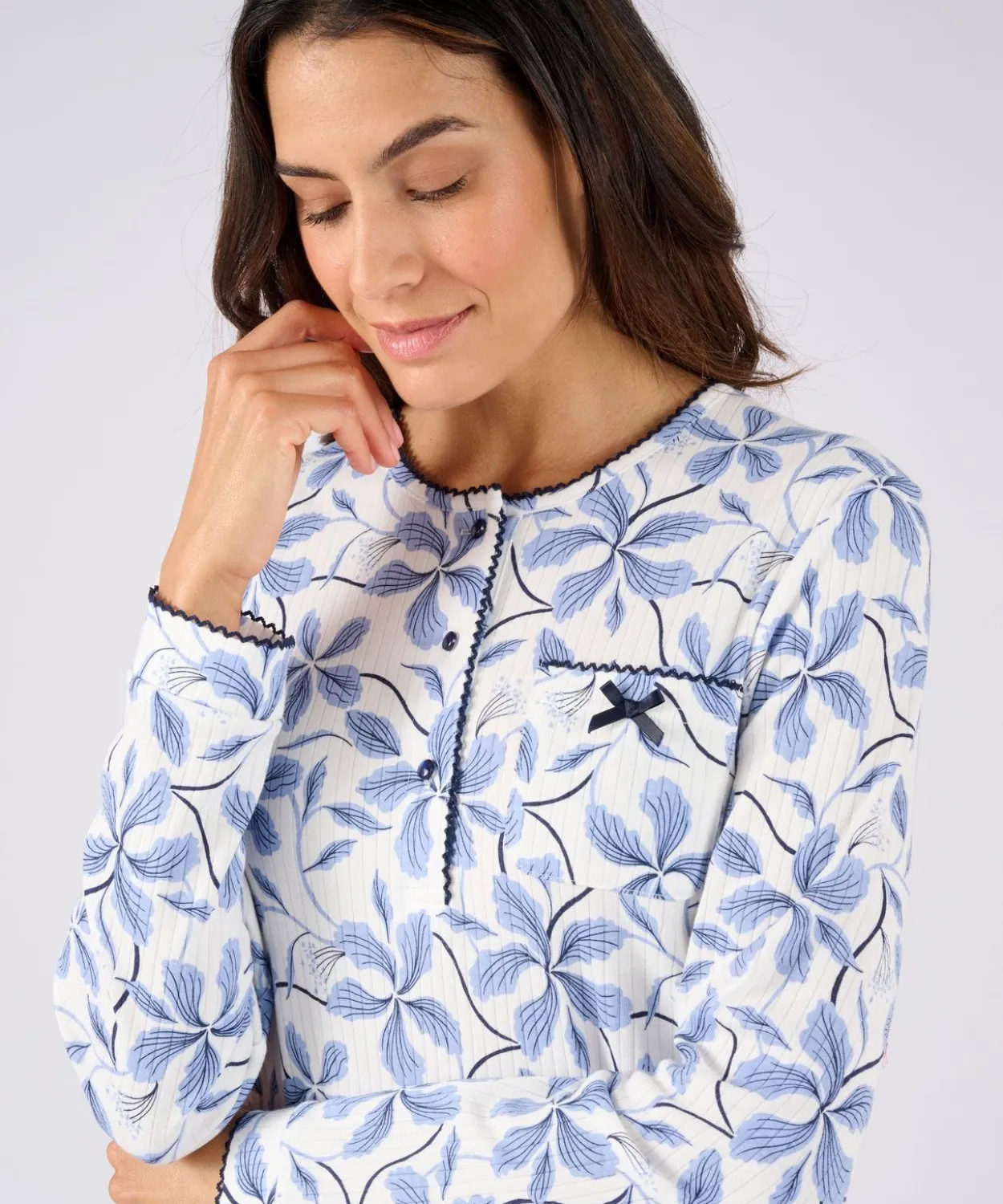 Pyjama maille côtelée, intérieur légèrement gratté