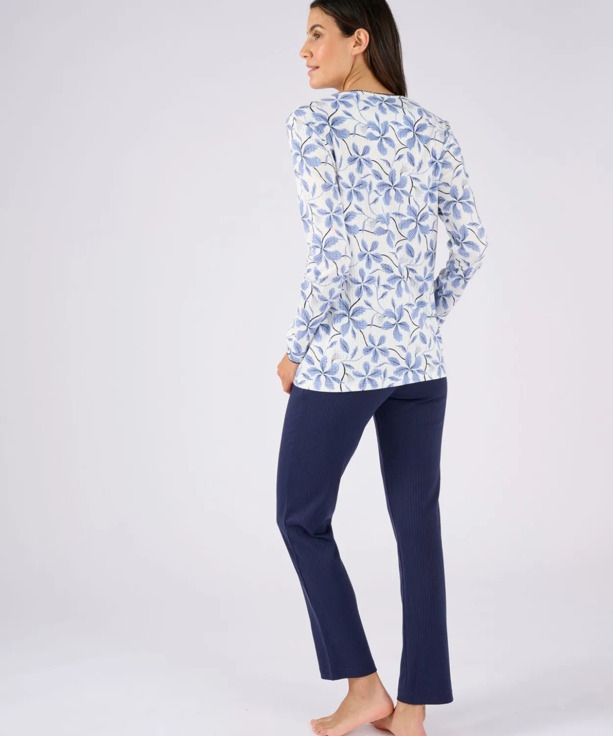 Pyjama maille côtelée, intérieur légèrement gratté