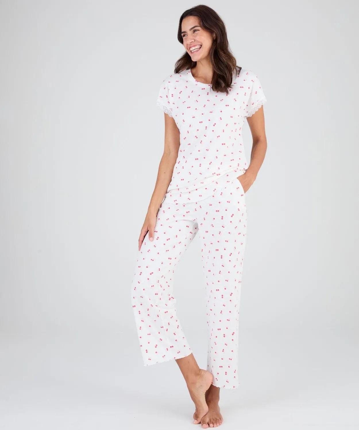 Pyjama 7/8ème en maille pointelle
