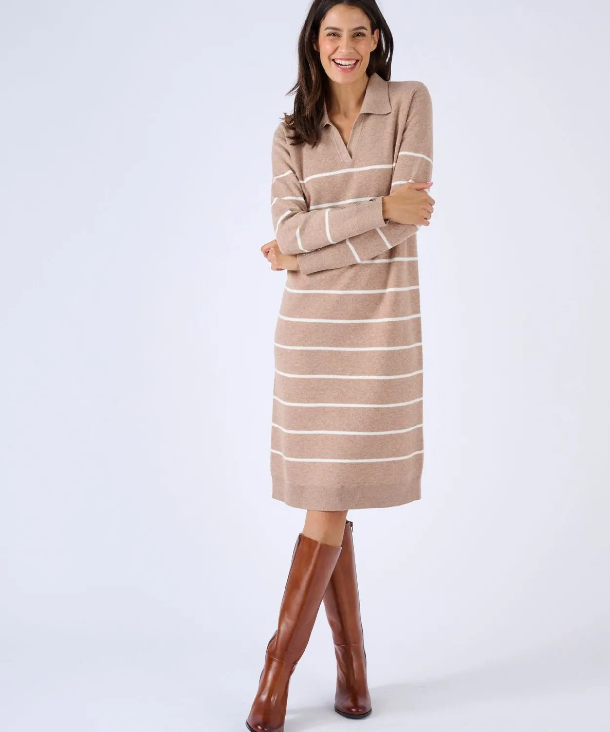Robe-pull col polo rayée
