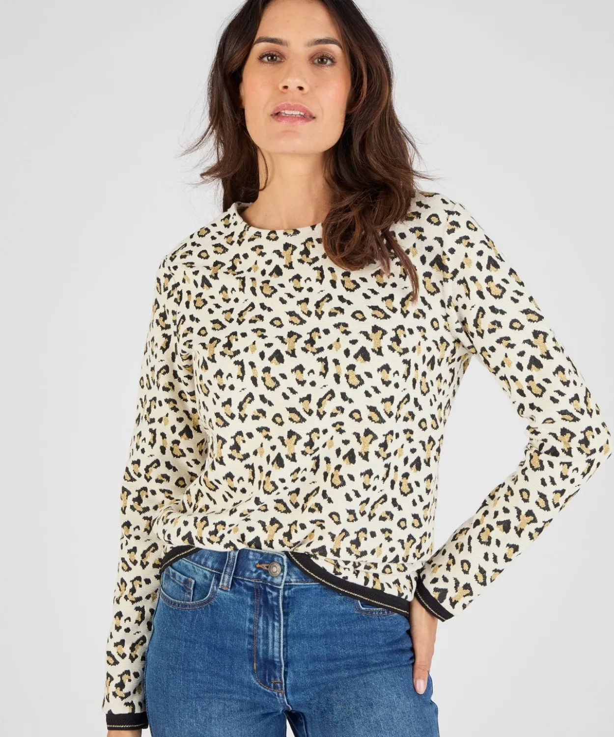 Sweat-shirt maille jacquard imprimé animalier