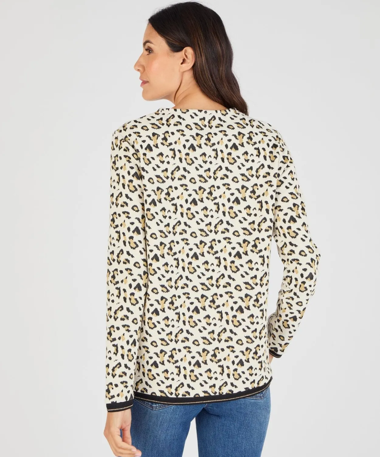 Sweat-shirt maille jacquard imprimé animalier