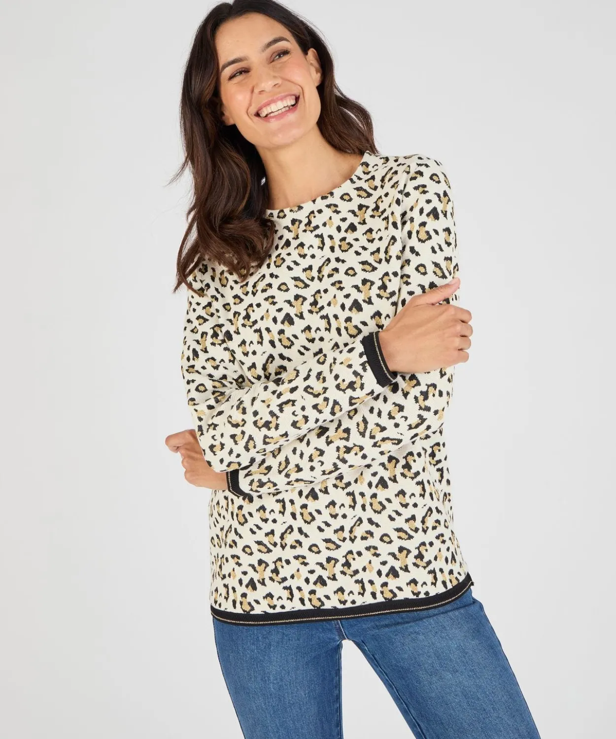 Sweat-shirt maille jacquard imprimé animalier