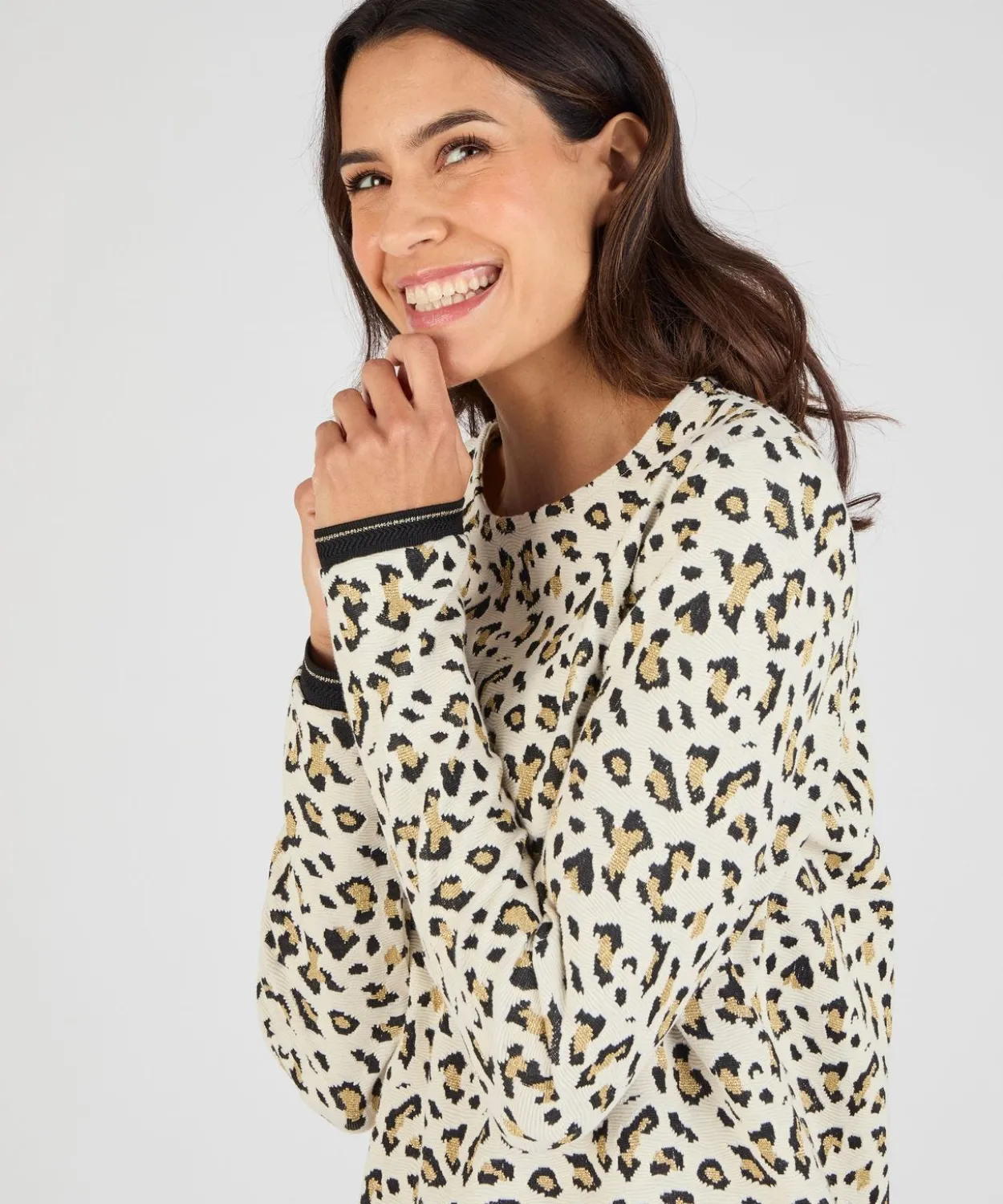 Sweat-shirt maille jacquard imprimé animalier