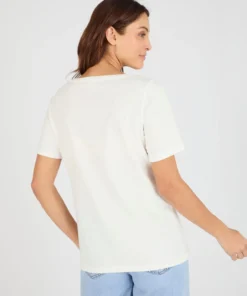 T-shirt broderie et sequins pur coton