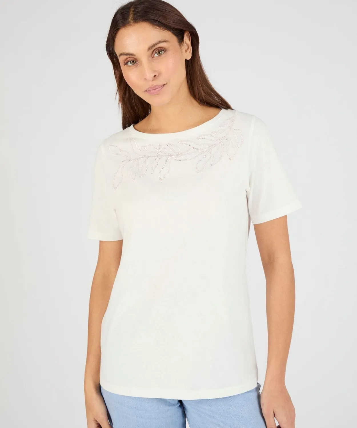 T-shirt broderie et sequins pur coton