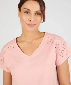 T-shirt broderies ajourées en pur coton