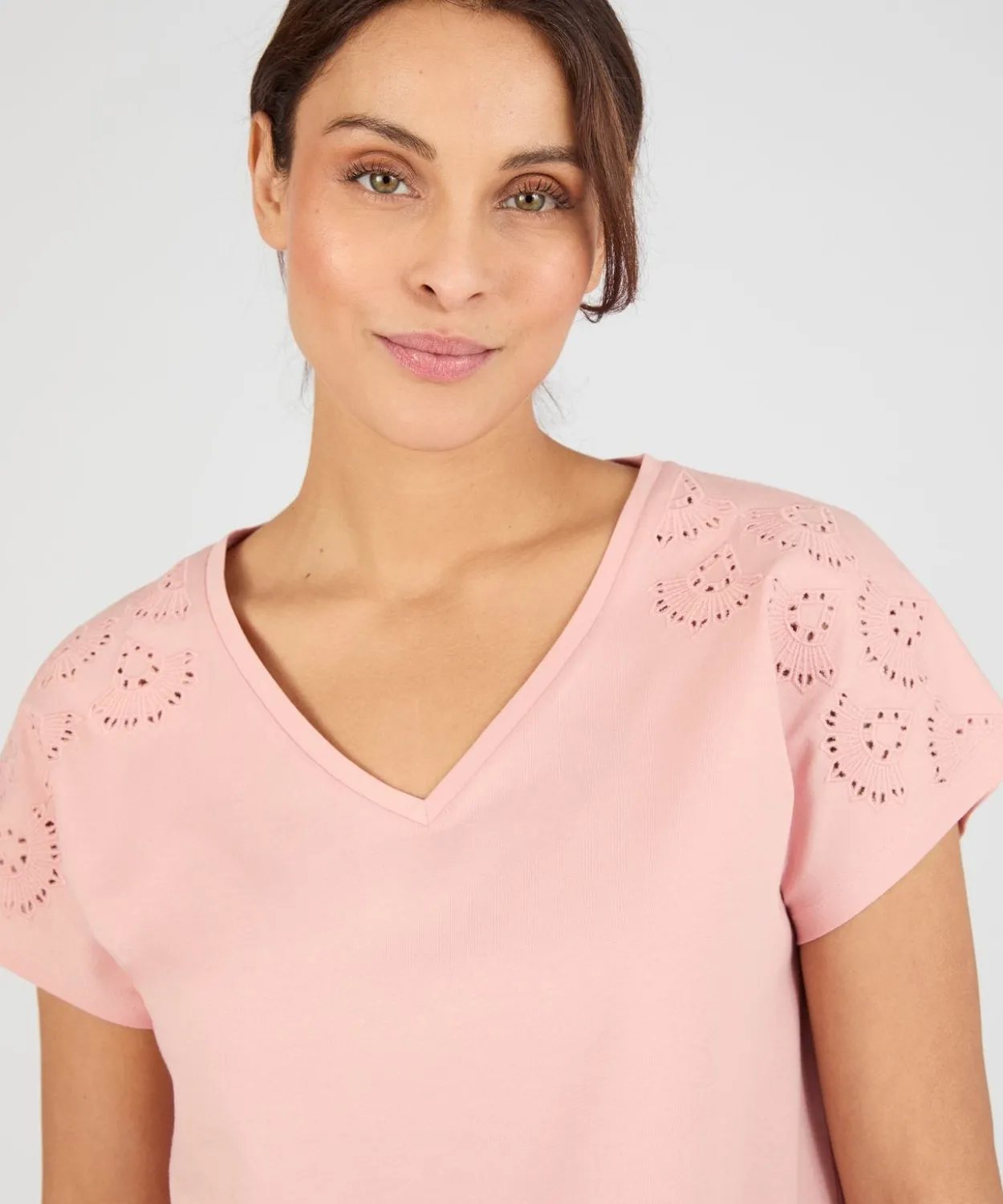 T-shirt broderies ajourées en pur coton
