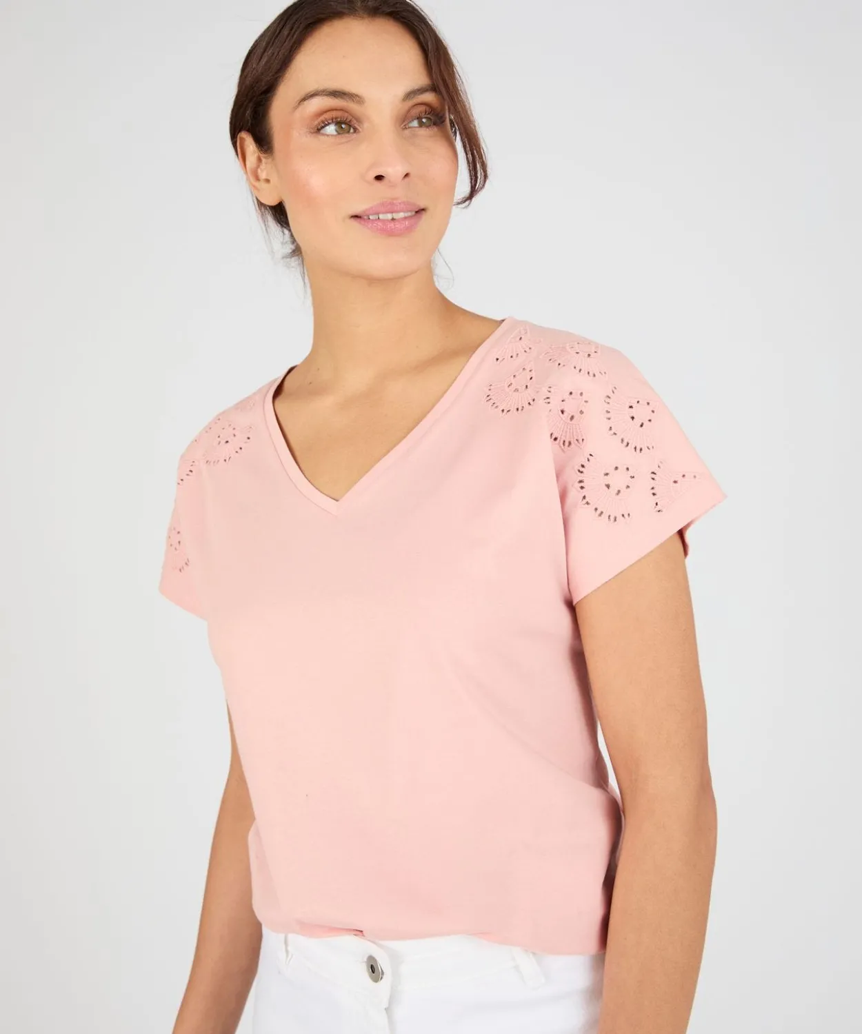 T-shirt broderies ajourées en pur coton