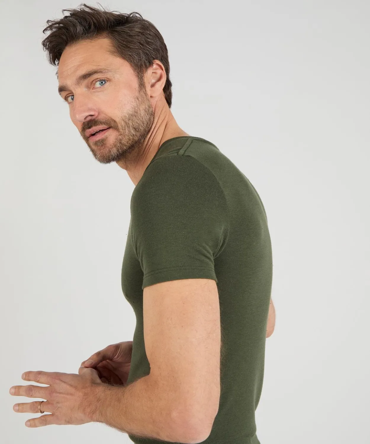 T-shirt col V manches courtes fine côte Thermolactyl Sensitive
