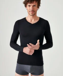 T-shirt col V manches longues fine côte Thermolactyl Sensitive