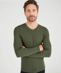 T-shirt col V manches longues fine côte Thermolactyl Sensitive