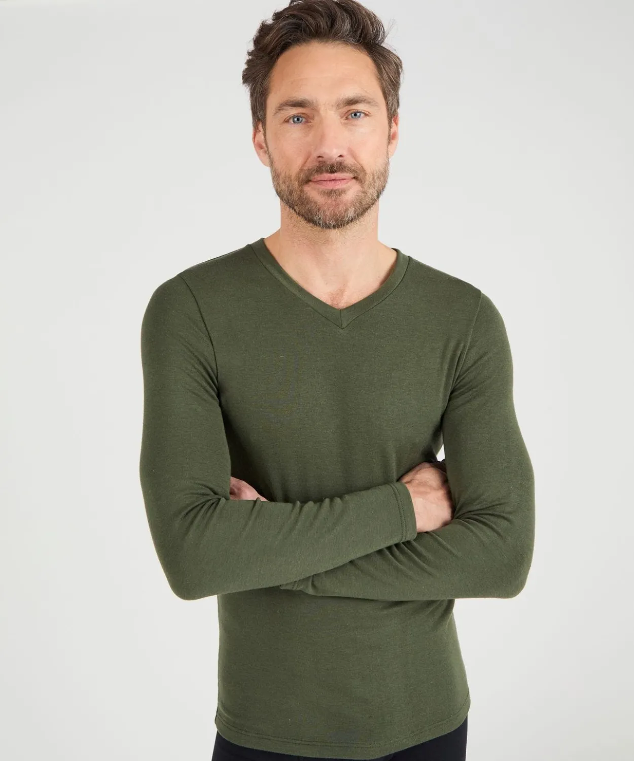 T-shirt col V manches longues fine côte Thermolactyl Sensitive
