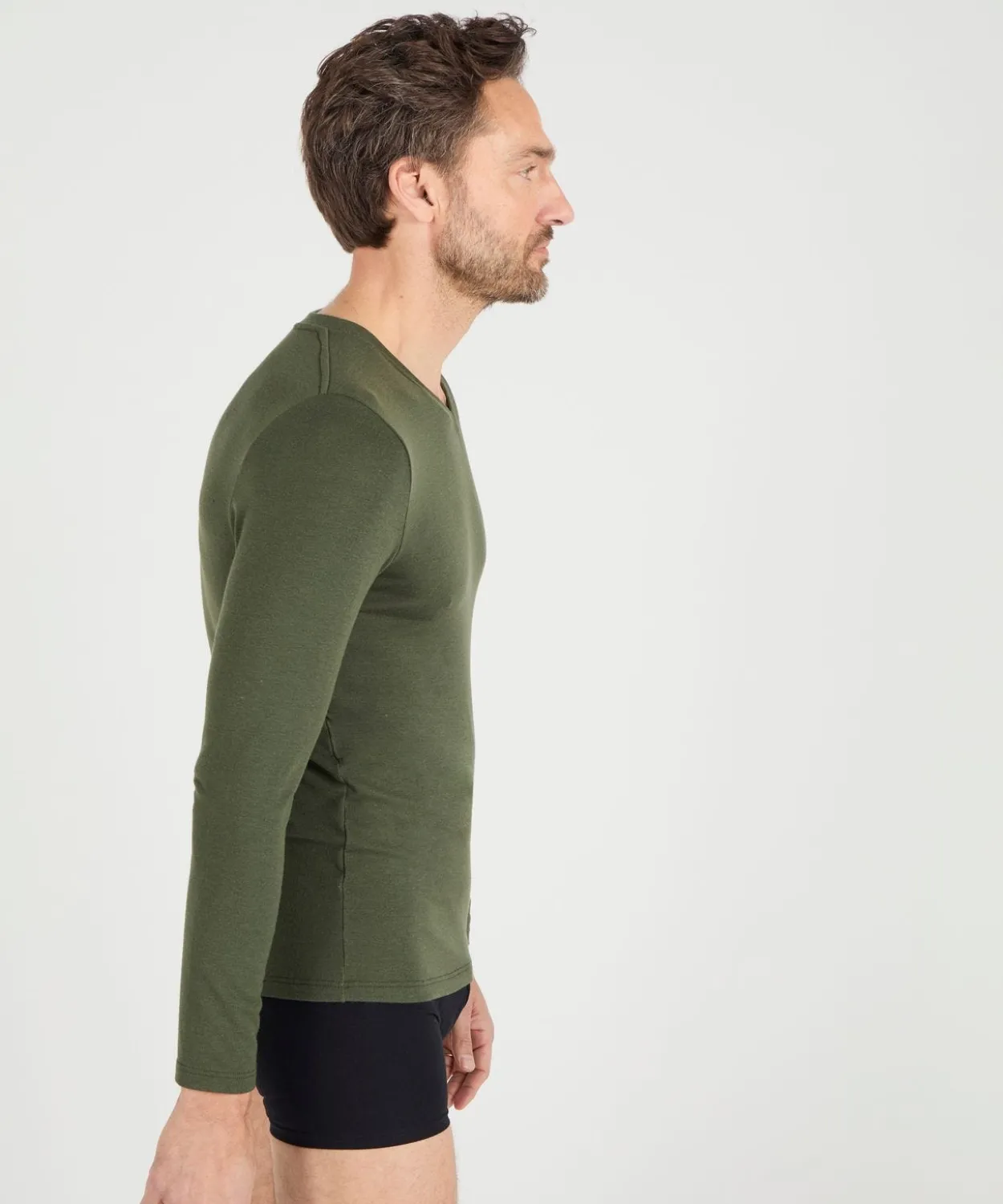 T-shirt col V manches longues fine côte Thermolactyl Sensitive