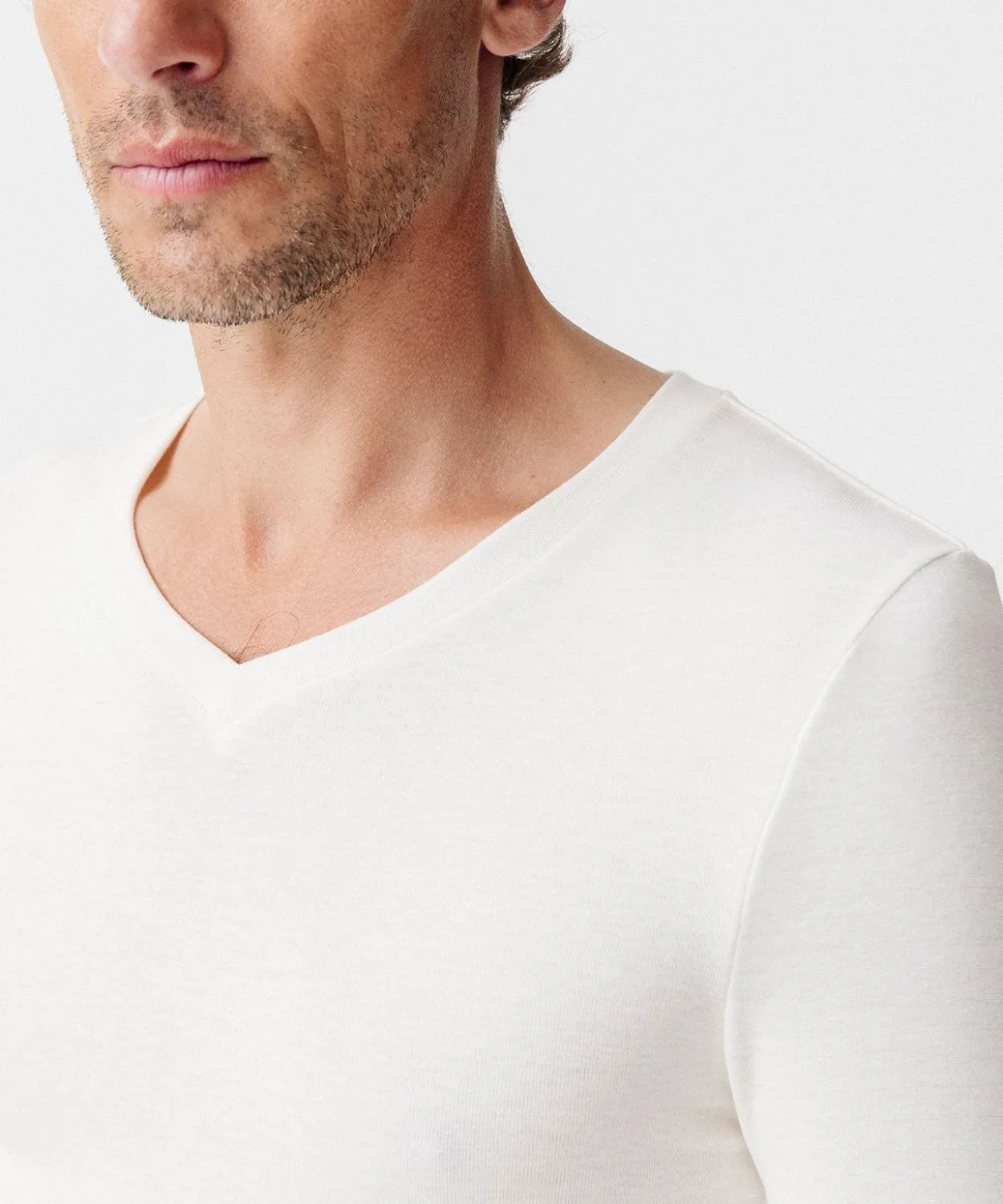 T-shirt col V manches longues fine côte Thermolactyl Sensitive