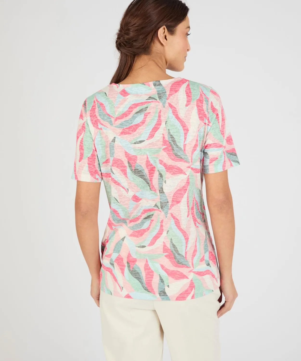 T-shirt maille dévorée imprimé végétal