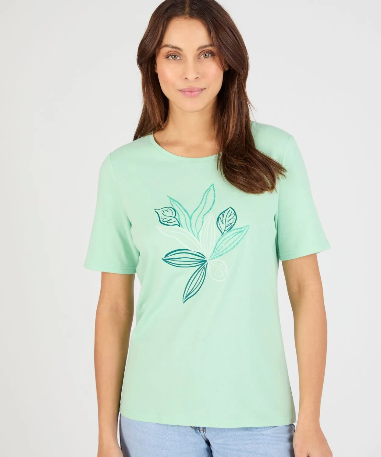 T-shirt maille jersey motif feuillage