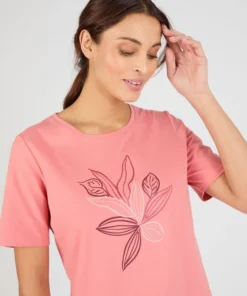 T-shirt maille jersey motif feuillage
