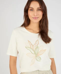 T-shirt maille jersey motif feuillage