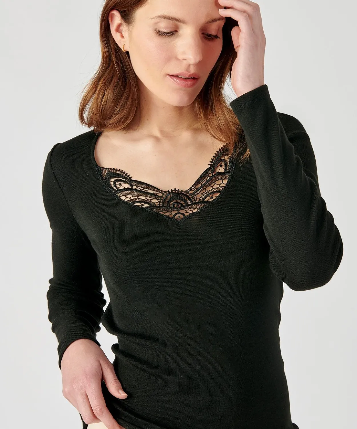 T-shirt manches longues fine côte guipure Thermolactyl