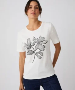 T-shirt motif imprimé avec perles fantaisie