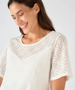 T-shirt pur coton empiècement macramé