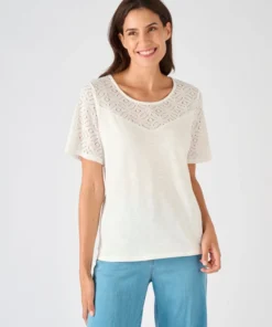 T-shirt pur coton empiècement macramé