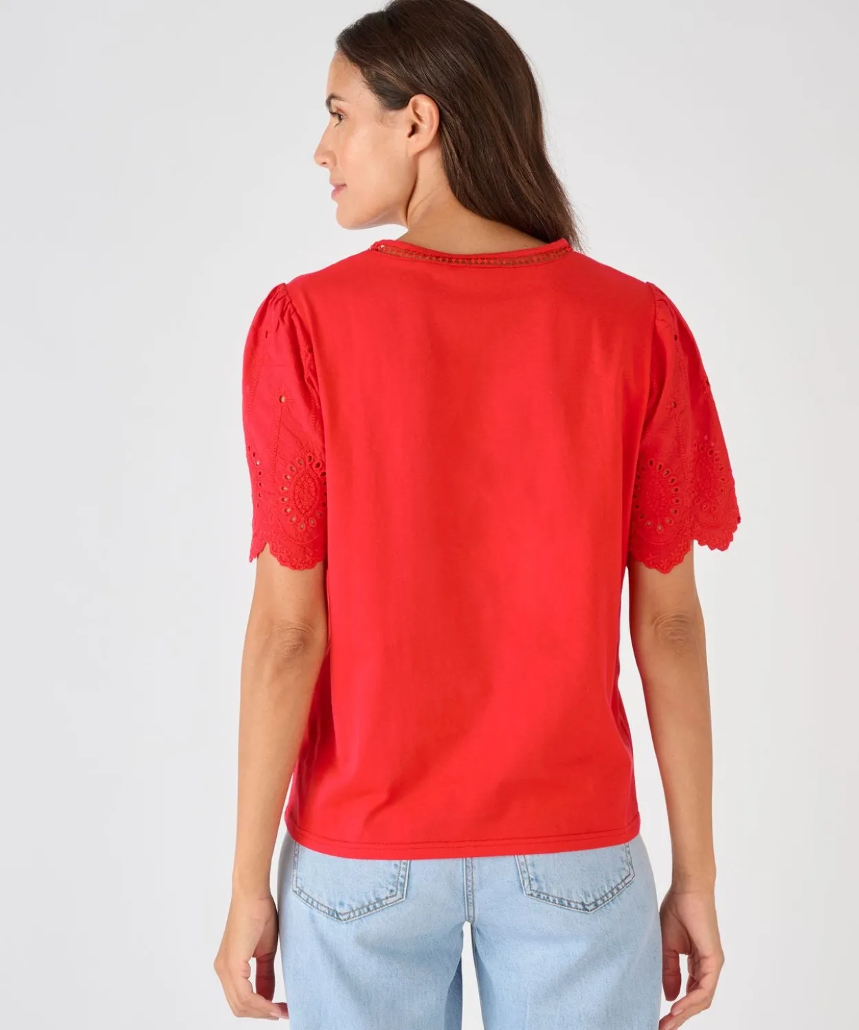 T-shirt pur coton manches brodées
