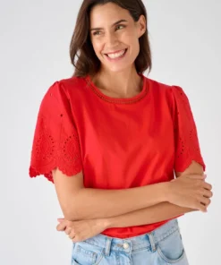 T-shirt pur coton manches brodées