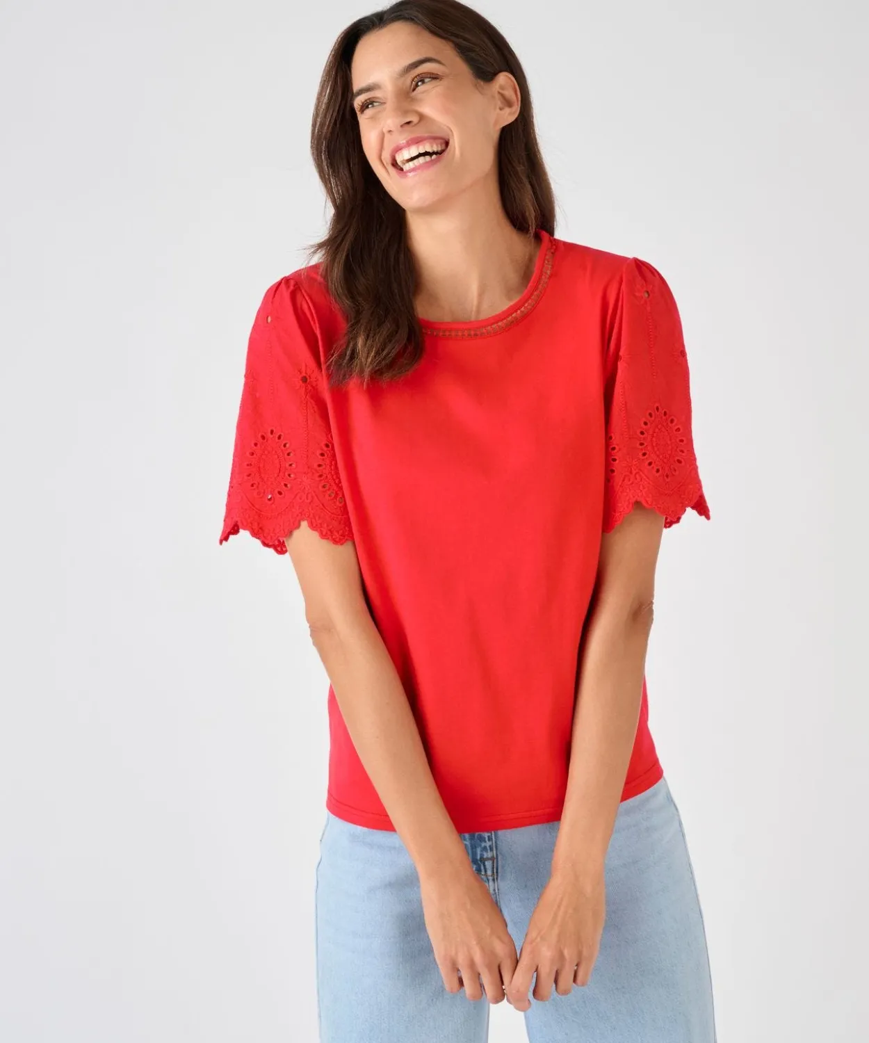T-shirt pur coton manches brodées