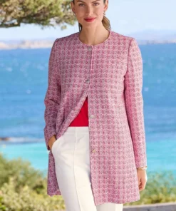 Veste longue effet tweed fils brillants