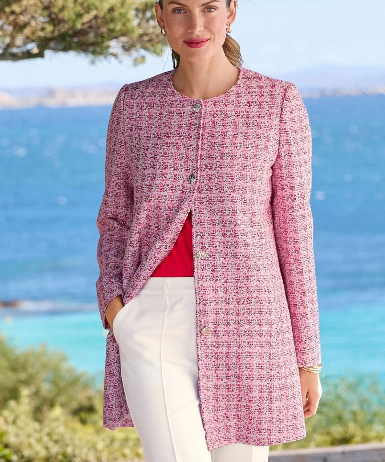 Veste longue effet tweed fils brillants