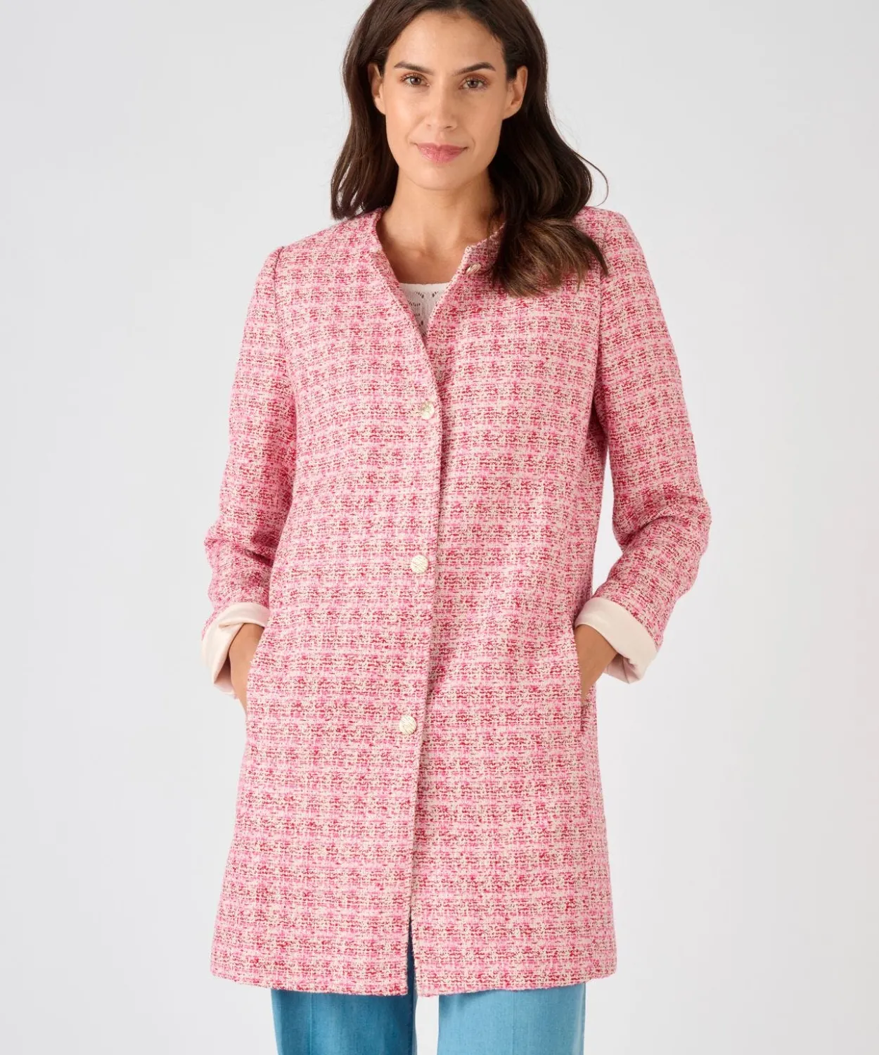 Veste longue effet tweed fils brillants