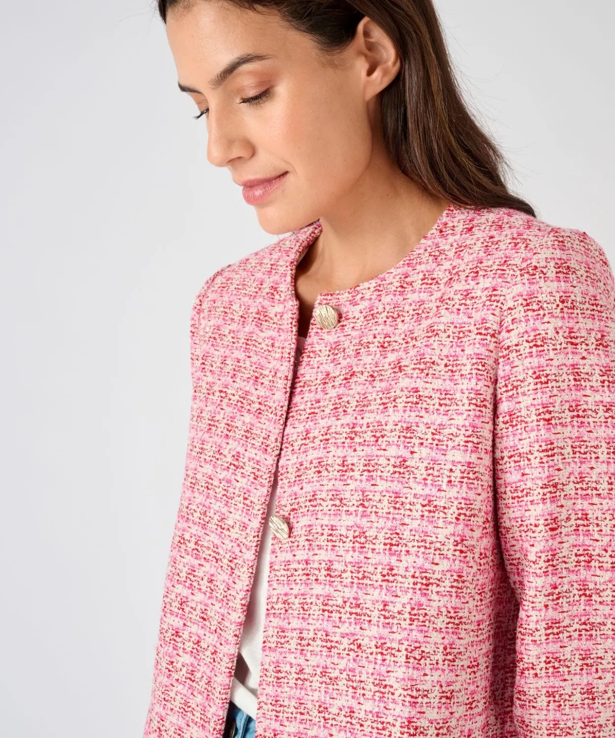 Veste longue effet tweed fils brillants